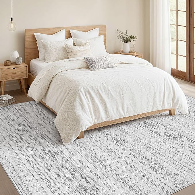 Nakagishi 5x7 Area Rugs Living Room: Washable Boho Large Neutral Soft Farmhouse Rug Stain Resistant Modern Indoor Floor Non-Slip Carpet for Bedroom Nursery Kids Office Dining Room Dorm - Dark Grey