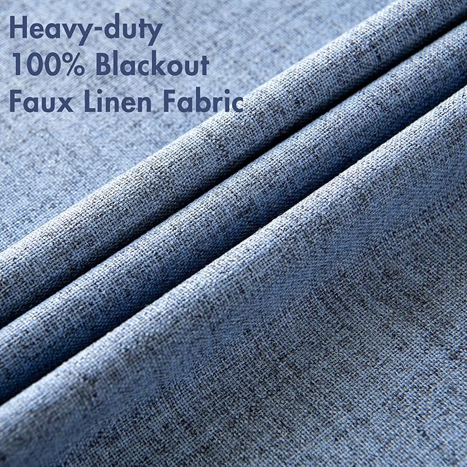 MIULEE Linen Texture Curtains for Bedroom Solid 100% Blackout Thermal Insulated Stone Blue Curtains Grommet Room Darkening Drapes Luxury Decor for Living Room Nursery 52x90 Inch (2 Panels)