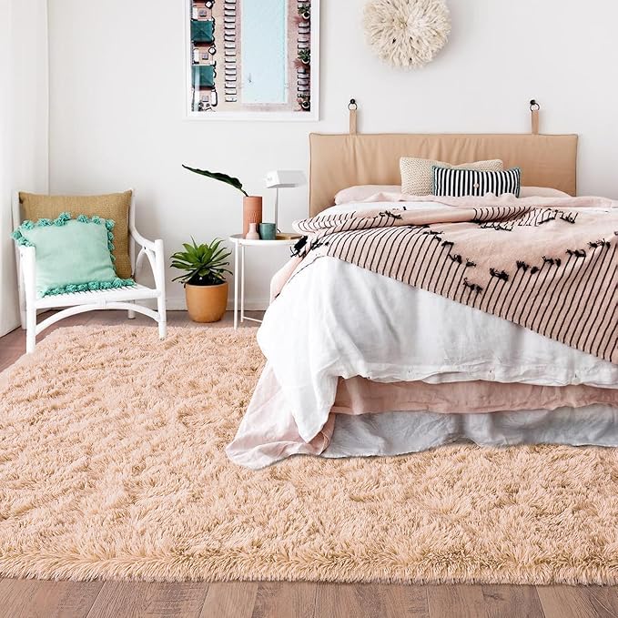 Rugs for Living Room 10x14, Soft Shaggy Modern Shag Area Rug for Bedroom, Upgrade Non-Slip Plush Fluffy Carpet for Kids Boys Girls Room Home Decor Aesthetic, Camel