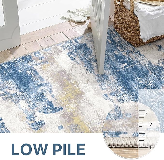 BEIMO Runner Rug for Hallway Kitchen 2x8 Machine Washable Runners Rug for Entryway, Blue Cream Soft Modern Abstract Throw Rugs, Floor Carpet with Non Slip Rubber Backing