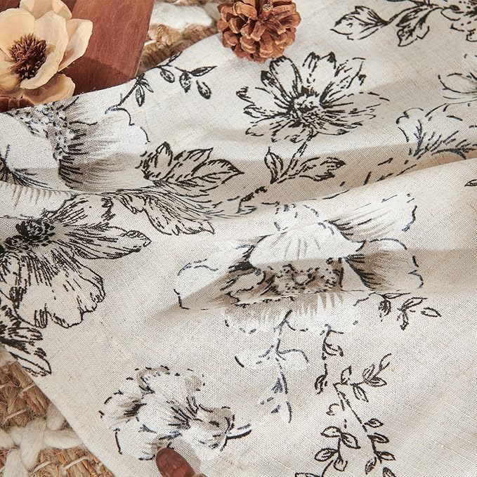 jinchan Lined Linen Blend Curtain Floral Curtains for Living Room 90 Inches Long Black Peony Flower Printed Curtain Back Tab Farmhouse Patterned Drapes Bedroom Window Curtains Set 2 Panels