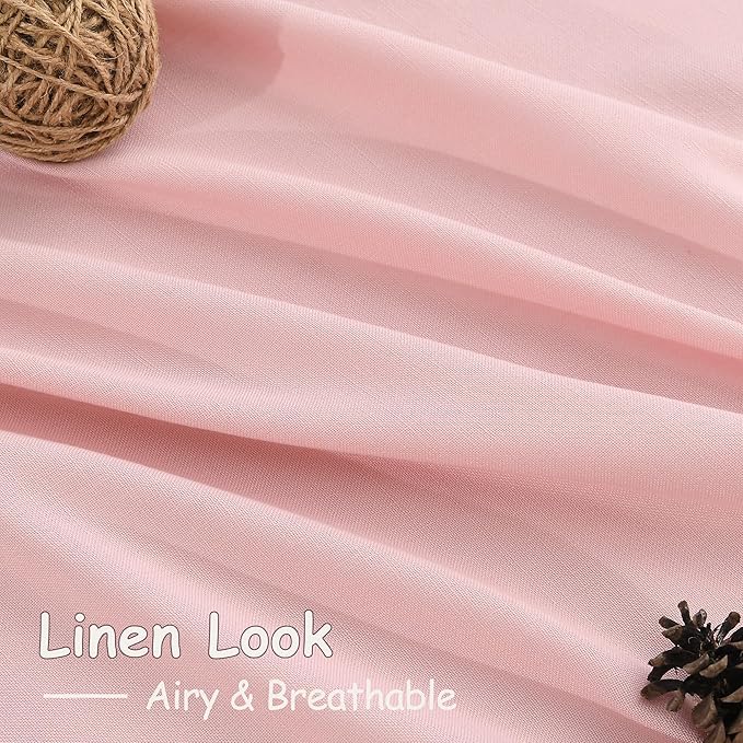 Nanspring Pink Linen Curtains 96 Inches Long 2 Panels Set for Baby Girl Bedroom Back Tab Rod Pocket Semi Sheer Light Filtering Drape for Bedroom Home Decor Protect Privacy 52x96