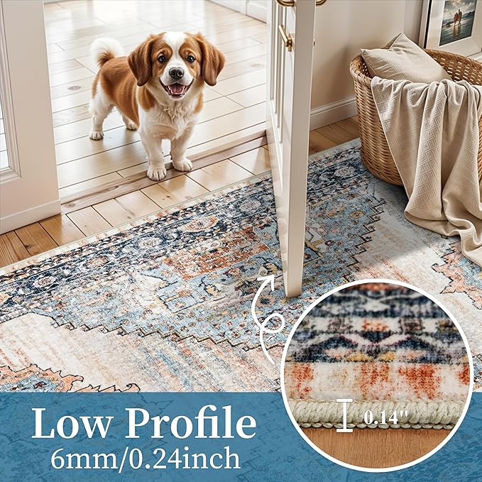 Non-Slip Kitchen Runner Rug 3x6 - Washable Low Pile Stain Resistant Hallway Entryway Carpet for Bathroom Indoor Soft Comfort Floor Mat for Bedside & Sink Area (Blue, 3X6)