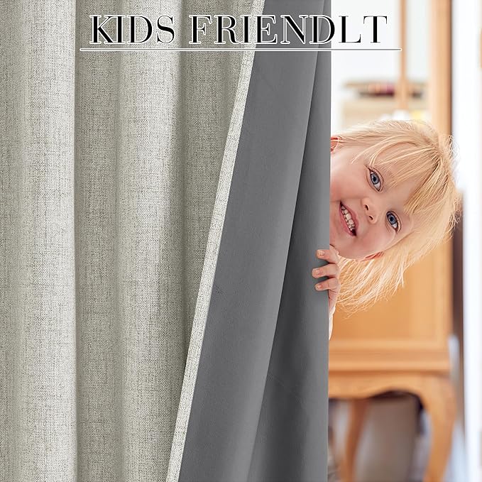 RYB HOME Cream Linen 100% Blackout Curtains for Bedroom 52 Width 120 Long, Thich Elegant Extra Long Drapes for Modern/Vintage/Farmhouse Home Decor, Thermal Insulated Window Treatment, 2 Panels