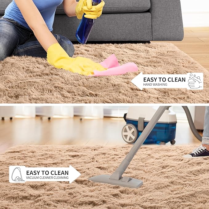 Tepook Super Soft Fluffy Rugs for Living Room, Shag 6x9 Area Rugs for Bedroom, Modern Shaggy Rug Fuzzy Carpets for Kids, Plush Indoor Nursery Home Decor Rug with Non-Slip Bottom, Beige