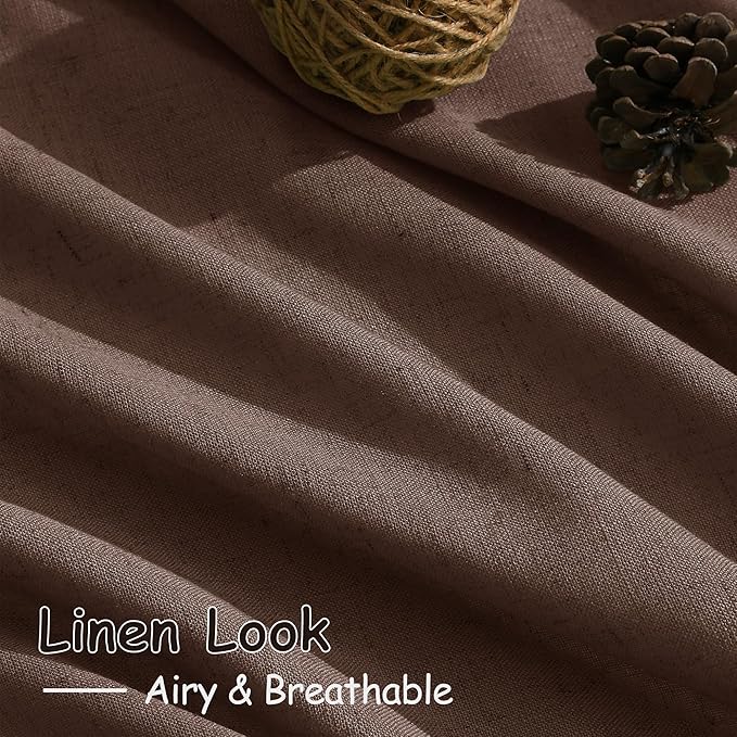 Mocha Mousse Curtains 102 Inches Long 2 Panel Set Back Tab Rod Pocket Linen Blend High Window Semi Sheer Light Filtering Burlap Look for Neutral Farmhouse Decor Curtain in Living Room 52x102