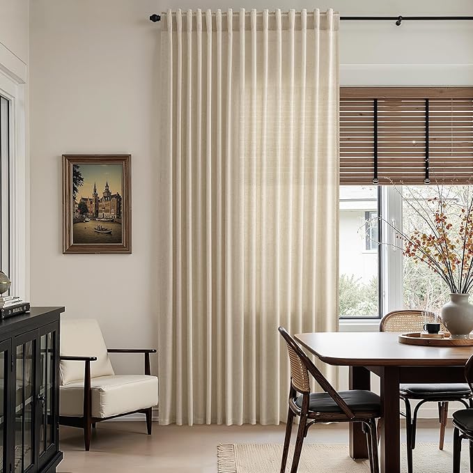 Taupe Burlywood Linen Curtains 80 Inch Length for Living Room Light Filtering Semi Sheer Curtain Back Tab Rustic Luxury Neutral Modern Farmhouse Decor Drapes for Bedroom Dinner Room 52x80, 2 Panels