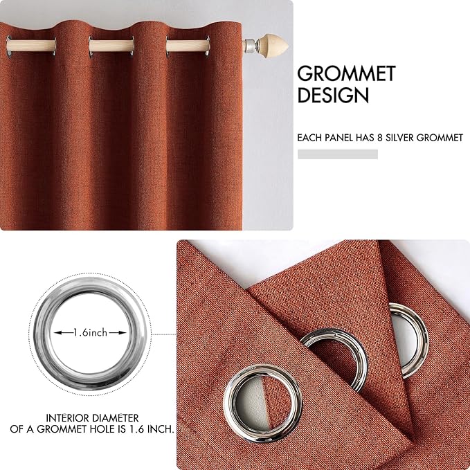 MIULEE Linen Curtains for Bedroom 100% Blackout Thermal Insulated Burnt Orange Grommet Room Darkening Curtains & Drapes Rust Terracotta Fall Decor for Living Room Nursery 52 x 54 Inch (2 Panels)