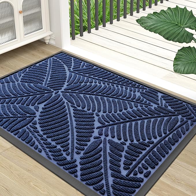 Colorxy Waterproof Doormat, Sturdy Natural Rubber Front Indoor Mat, Non Slip Low Profile Indoor Outdoor Door Mats, Stain and Fade Resistant Floor Mat, Easy Clean Patio Entrance Mat, 71''x47'', Navy
