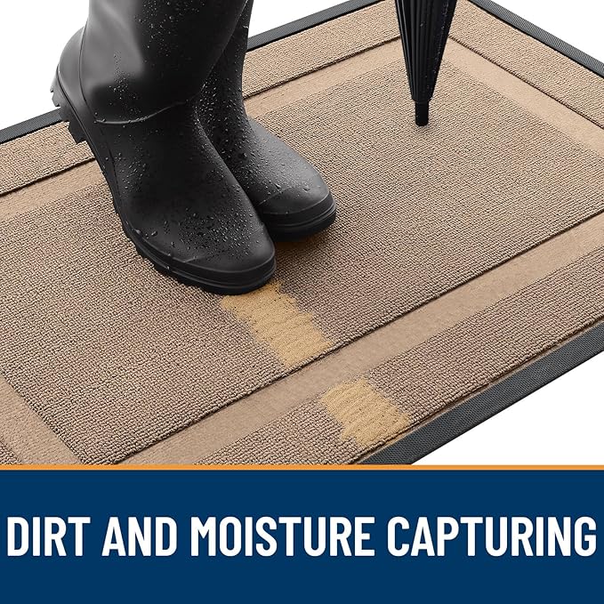 OLANLY Front Door Mat Indoor Outdoor Entrance, Waterproof All-Season, All-Weather Doormat, Sturdy Natural Rubber, Low Profile, Easy Clean Patio Porch Entryway Mat, 35x23, Mocha