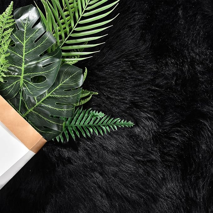 Goolela Black Area Rug 6x9 Fluffy Fuzzy Furry Shag Faux Sheepskin Fur Rug for Living Room Bedroom Plush Soft Rectangle