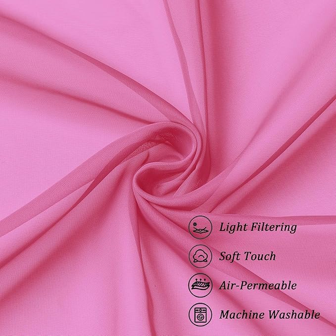 Chyhomenyc Sheer Valances for Windows, Light Filtering Small Window Curtains for Living Room Bathroom Cafe Laundry Basement, Top Dual Rod Pocket Voile Curtain, 42Wx14L inches, Hot Pink, 2 Pieces