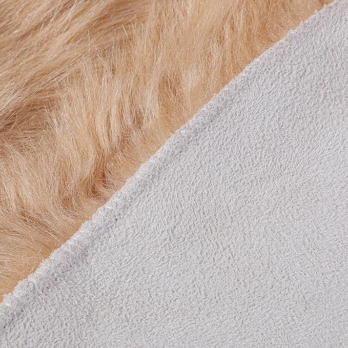 linmopm Faux Fur Rug Sheepskin Shag Fluffy Fuzzy Beige 4x6 ft Rugs for Bedroom Bedside Bed Floor Living Room Plush High-Density Cushion Carpet Super Sofa Cover