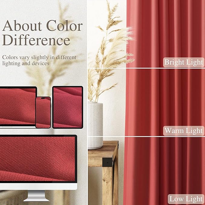 Christmas Red Linen Curtains 102 Inches Long for Living Room Light Filtering Semi Sheer Curtain Back Tab Vintage Rustic Luxury Home Decor Floor to Ceiling Neutral Drapes for Bedroom 52x102, 2 Panels