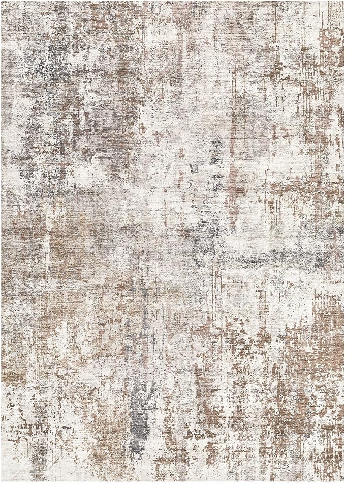 UERMEI 5x8 Area Rug Living Room Rugs - Washable Neutral Modern Abstract Soft Thin Rug Indoor Floor No Slip Rug Carpet for Bedroom Under Dining Table Home Office Decor - Brown/Grey/Red