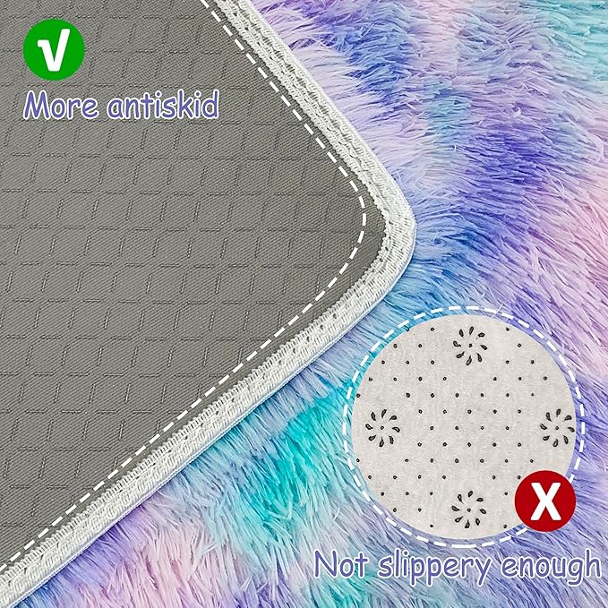 Small Area Rug for Bedroom 3x5ft Mini Tie-Dye Purple Rainbow Fluffy Rug Mat Bedside Throw Rug for Kids Room Boys Teens Nursery Baby Dorm Living Room Home Decor for Modern