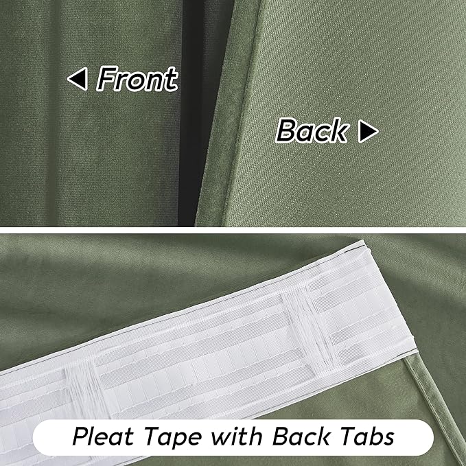 RYB HOME Extra Long Velvet Curtains 120 inches Long, High Ceiling Curtains for Living Room Bedroom Sliding Glass Door, Sage Green, W 52 x L 120, 2 Panels Set