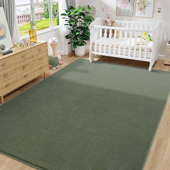 Amearea Modern Area Rugs for Bedroom Living Room, 4x6 Feet Sage Green Thickened Memory Foam Rug, Fluffy Indoor Washable Rugs Non Slip Minimalist Carpet for Kids Boys Girls Dorm Nursery Room Decor