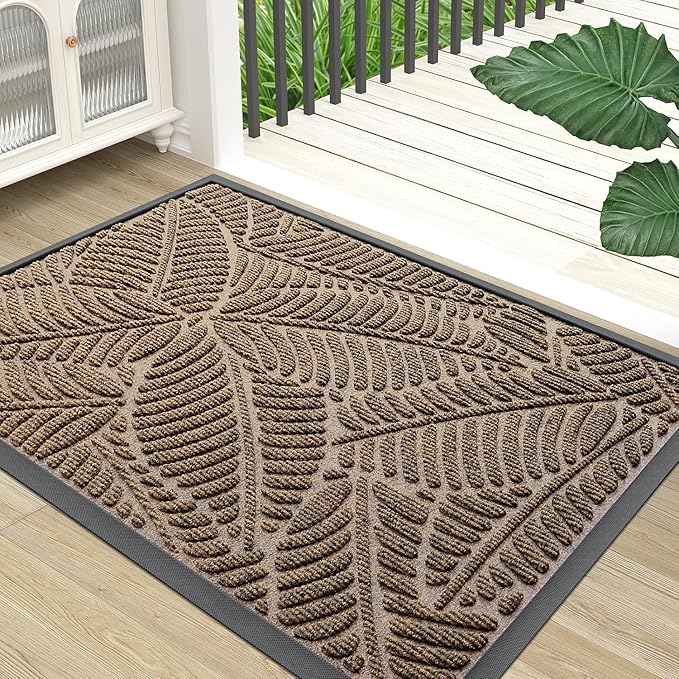 Colorxy Waterproof Doormat, Sturdy Natural Rubber Front Indoor Mat, Non Slip Low Profile Indoor Outdoor Door Mats, Stain and Fade Resistant Floor Mat, Easy Clean Patio Entrance Mat, 59''x20'', Brown
