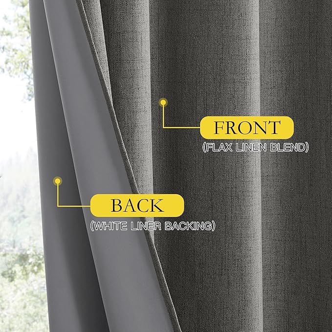 NICETOWN Grizzle Gray Vintage Linen 100% Blackout Curtains for Living Room, Thermal Insulated Curtains 102“ Long, Noise Reducing Window Treatment Drapes for Home Office, 62" Wide Per Panel, Set of 2