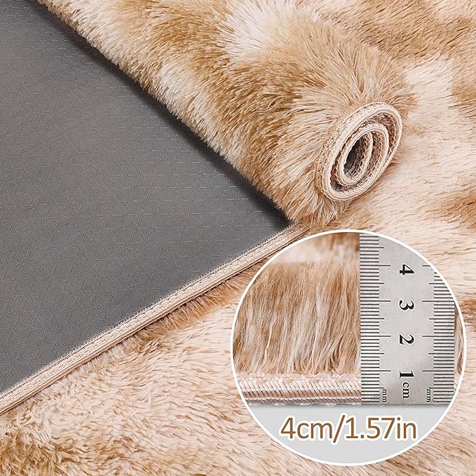 Super Soft Fluffy Living Room Area Rugs 3x10 ft Tie-Dyed Beige Shaggy Furry Carpet Washable Non-Slip Floor Rug Bedroom Bedside Nursery Rug Fuzzy Girls Boy Reduce Noise Dorm Home Decor