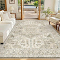 Madane 5x7 Area Rugs for Living Room, Stain Resistant Washable Rugs, Non-Slip Backing Area Rug, Vintage Home Decor Rug for Bedroom (Ivory/Brown, 5'x7')