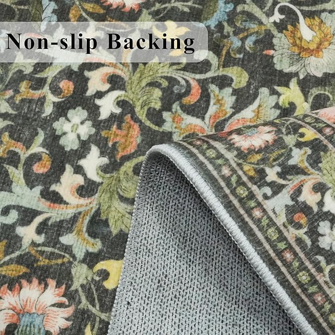Washable 2x8 Hallway Runner Rug: Vintage Water-Resistant Kitchen Entryway Rug Ultra Soft Living Room Bedroom Carpet with Non Slip Backing Indoor Low Pile Floor Mat for Bathroom Dining Room(2x8,Green)