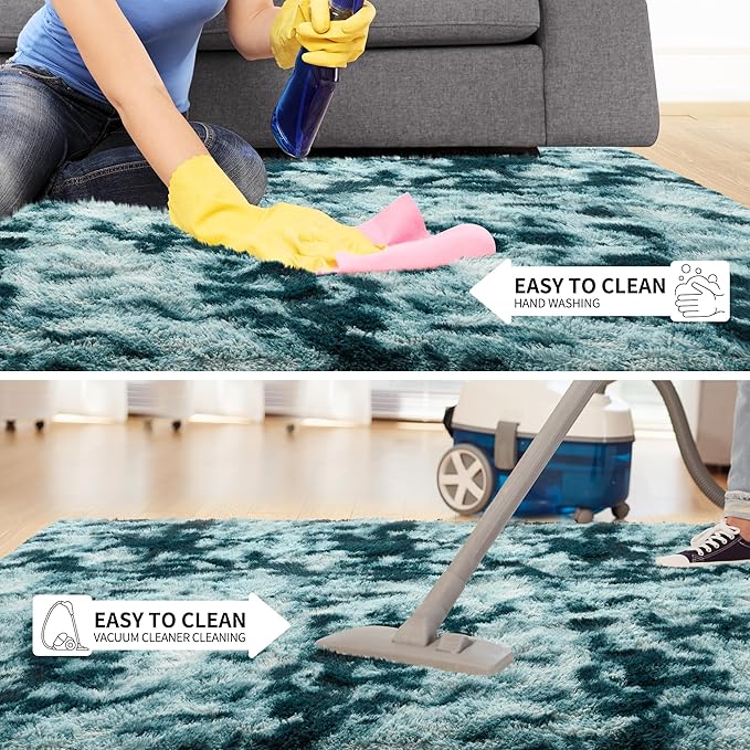 Tepook Soft Fluffy Rugs for Living Room, 5x8 Shaggy Area Rug for Bedroom, Modern Shag Rug Fuzzy Carpets for Kids, Plush Indoor Nursery Home Decor Rug with Non-Slip Bottom, Peacock Blue