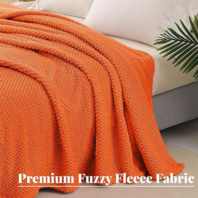 Whale Flotilla Twin Size Fuzzy Fleece Blanket, Fluffy Warm Soft Jacquard Bed Blankets for All Season, Lightweight and Cozy, 60x80 Inch, Burnt Orange