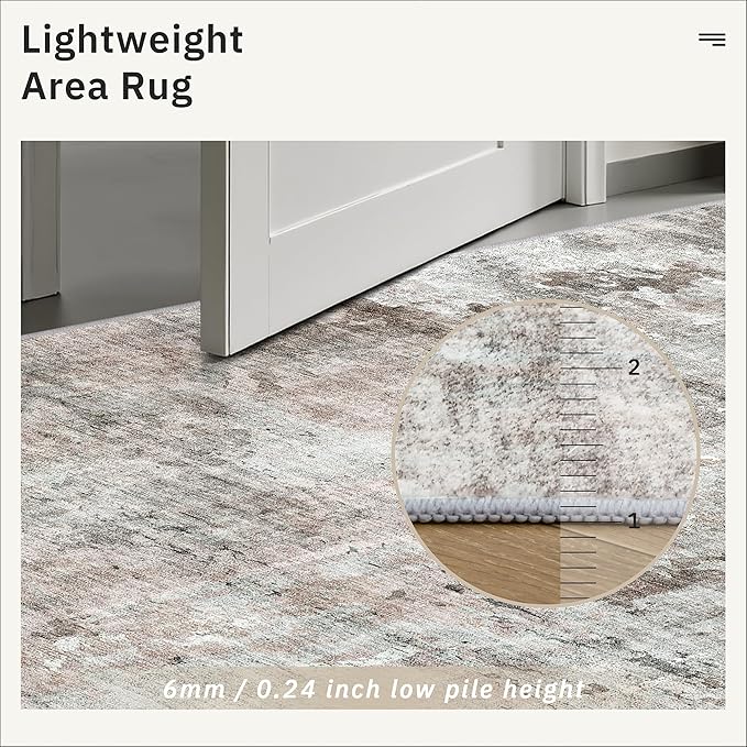 Area Rugs 4x6 for Living Room, Vintage Washable Rugs for Dining Room, Kitchen, Non-Slip Area Rug Pink Grey