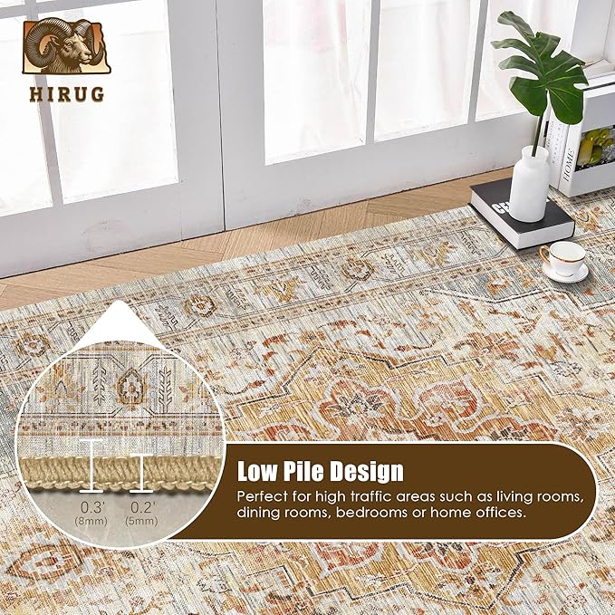 Washable Area Rug 9' x 12' Vintage Traditional Persian Mat - Foldable Distressed Non-Slip Machine Washable Carpet for Living Room Bedroom Kitchen Home Decor - Dove Gray and Coral