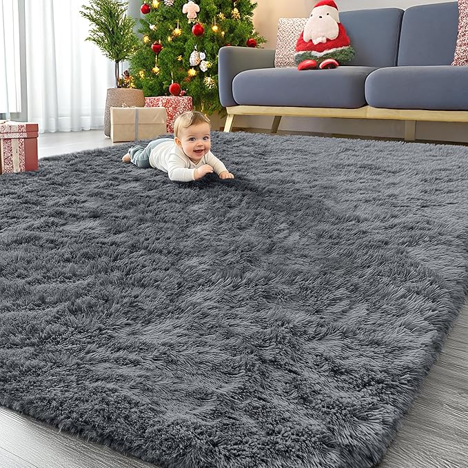 OLANLY 8x11 Machine Washable Large Area Rugs for Living Room, Bedroom, Soft Fluffy Shaggy Bedside Rug, Indoor Floor Carpet for Kids Girls and Boys, Dorms, Nursery, Home Decor Aesthetic, Grey