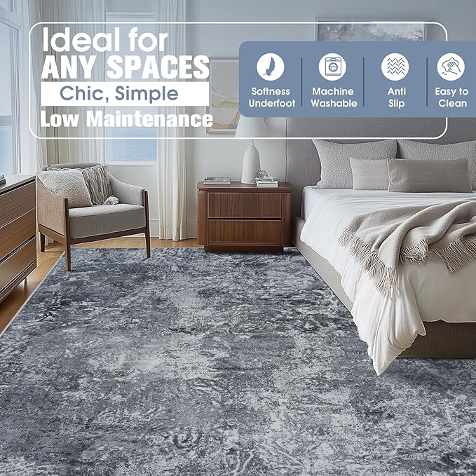10x14 Area Rugs for Living Room Rug Washable: Abstract Large Rug Indoor Modern Carpet Non Slip for Dining Room Bedroom Nursery Home Office Black