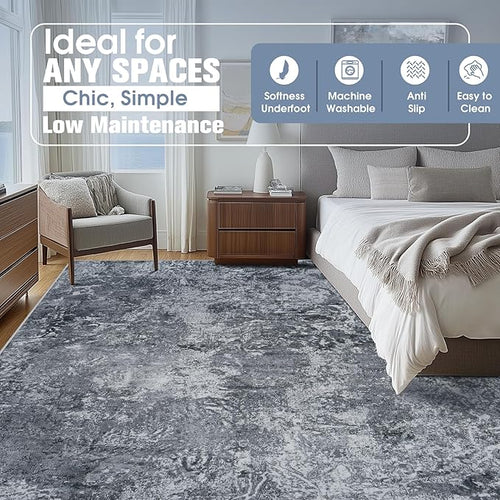 10x14 Area Rugs for Living Room Rug Washable: Abstract Large Rug Indoor Modern Carpet Non Slip for Dining Room Bedroom Nursery Home Office Black