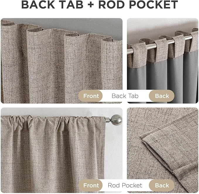 Joydeco Linen Blackout Curtains for Bedroom - 100% Light Blocking 1 Panels, Linen Drapes 70" W x 108" L, Thermal Insulated Room Darkening Curtains for Living Room, Rod Pocket & Back Tabs