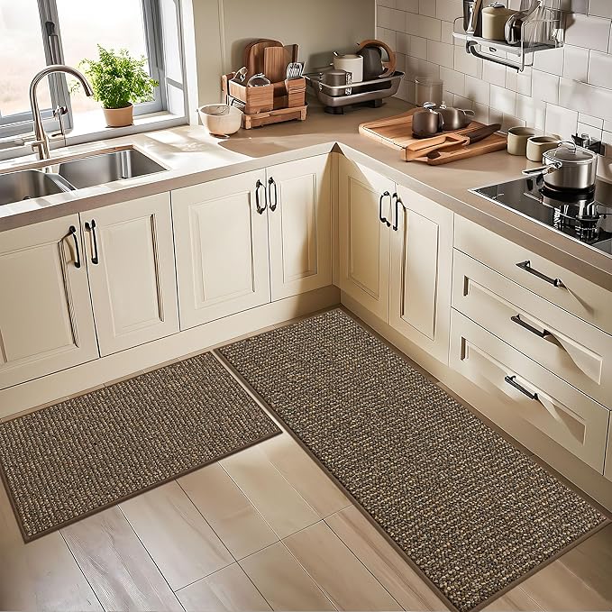 BEQHAUSE Kitchen Runner Rugs 24"x60", Non-Slip Kitchen Mats for Floor, Super Absorbent and Stain Resistant Kitchen Rug, Machine Washable Rugs for Kitchen, Hallway, Laundry & Sink, Brown