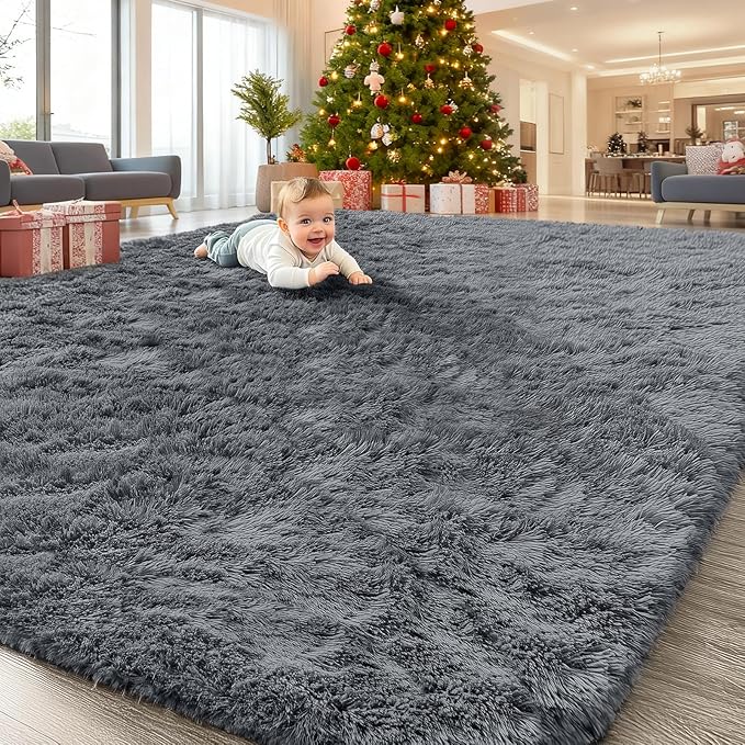 OLANLY 6x8 Machine Washable Large Area Rugs for Living Room, Bedroom, Soft Fluffy Shaggy Bedside Rug, Indoor Floor Carpet for Kids Girls and Boys, Dorms, Nursery, Home Decor Aesthetic, Grey