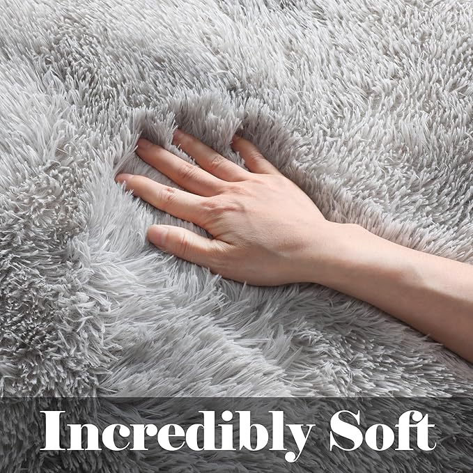 ONASAR 6x9 Area Rugs for Living Room, Large Tie-Dyed Light Grey Fluffy Shag Rug for Bedroom, Ultra Soft Plush Floor Big Indoor Carpet for Baby Kids Girls Boys Teen Dorm Nursery Home Decor