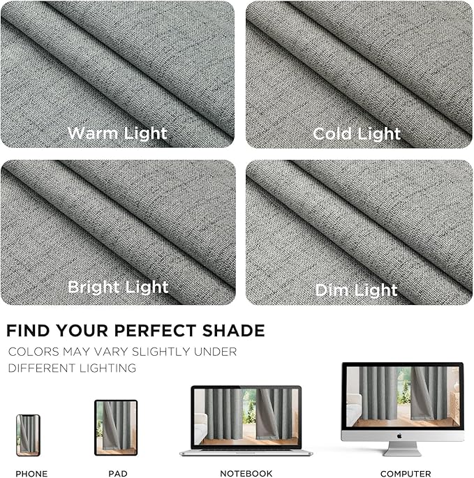 Joydeco Blackout Curtains for Bedroom - 100% Light Blocking 2 Panels Light Grey Drapes 37"W x 108"L, Thermal Insulated Room Darkening Curtains, Linen Textured for Living Room, Rod Pocket & Back Tabs