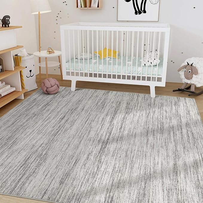 Nakagishi 8X10 Area Rugs Living Room: Washable Large Vintage Rug Neutral Non-Slip Soft Stain Resistant Indoor Carpet for Bedroom Nursery Dining Room Office Playroom - Grey-01