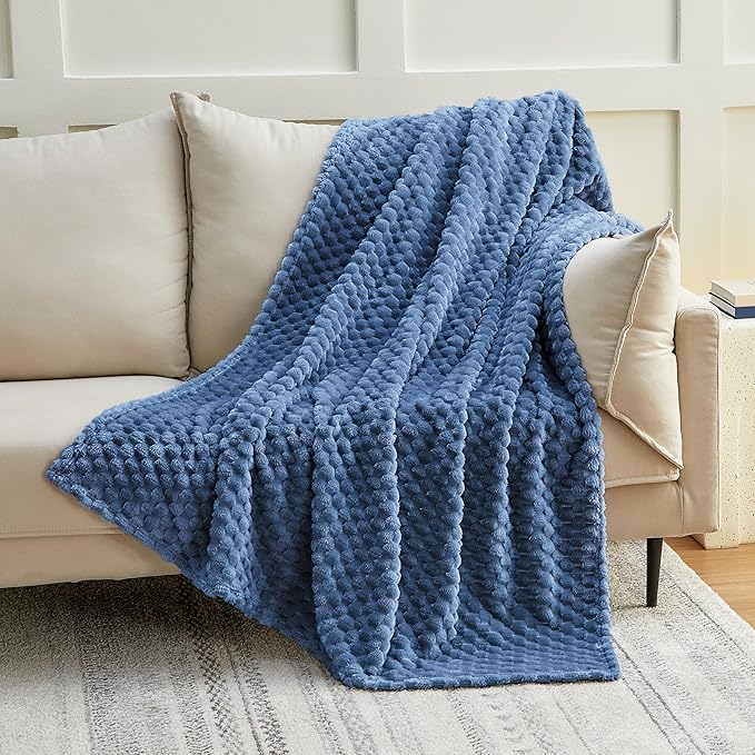 EXQ Home Fleece Blanket Queen Size for Couch or Bed - 3D Imitation Turtle Shell Jacquard Decorative Blankets - Cozy Soft Lightweight Fuzzy Flannel Blanket Suitable for All Seasons(90"×90",Dark Blue)