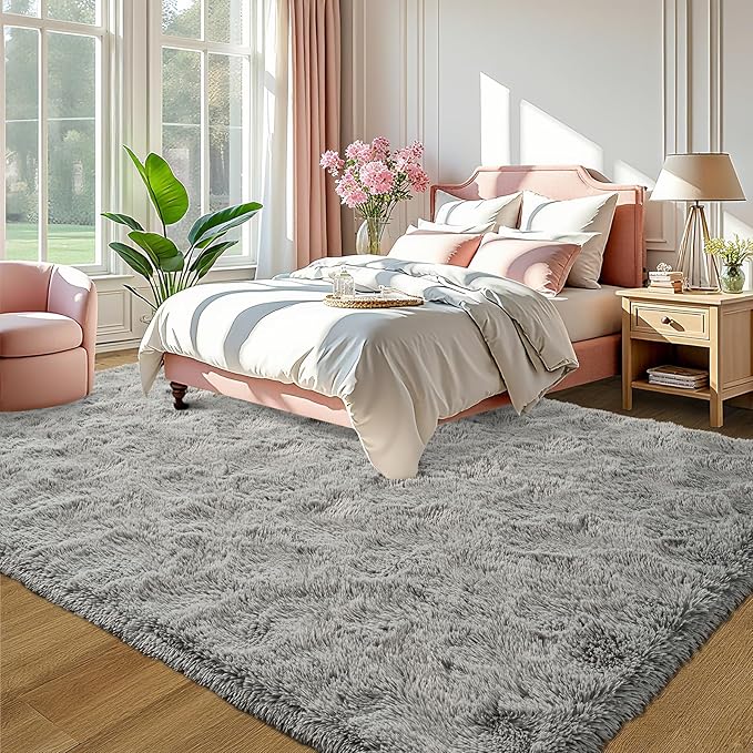 LOCHAS Ultra Soft Indoor Modern Area Rugs Fluffy Living Room Carpets for Children Bedroom Home Decor Nursery Rug 5x8 Feet, Gray