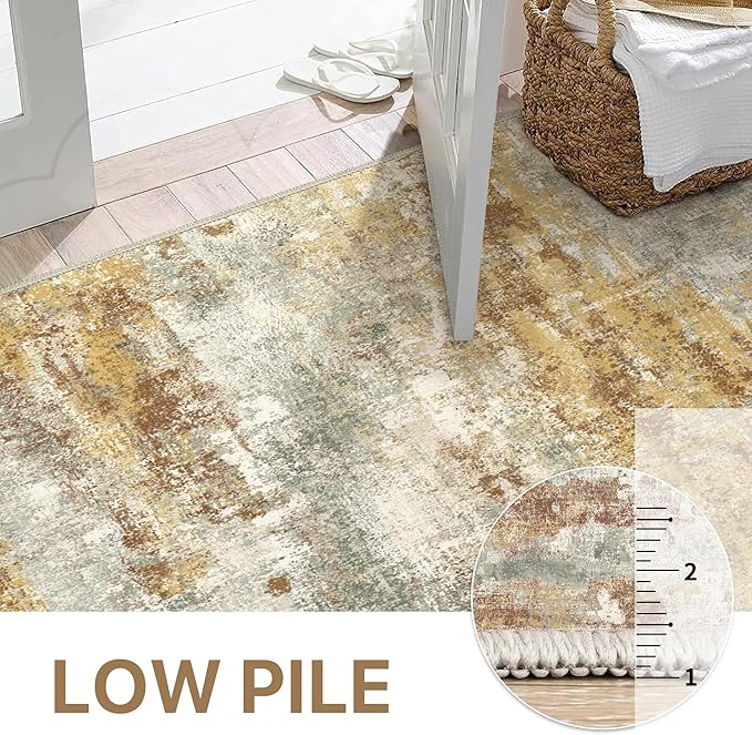2x3 Rugs for Entryway Entrance Kitchen Bathroom, Machine Washable Modern Abstract Soft Area Rug, Low Pile Indoor Floor Carpet with Non Slip Backing, Orange Green