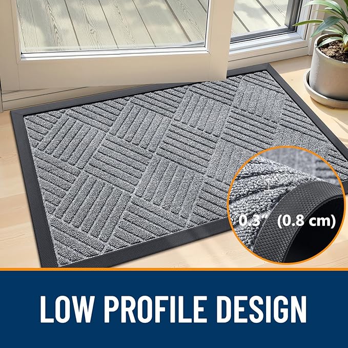 OLANLY Front Door Mat Outside Entrance 47x32, Absorbent, Heavy Duty Sturdy Natural Rubber Doormat Indoor Outdoor, Stain Fade Resistant, Non-Slip Low Profile Floor Mat Entryway, Charcoal Gray Diamond