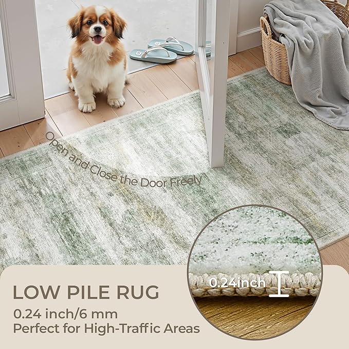 Long Hallway Runner Rug- Carpet Runners for Hallway 12ft, Anti Slip Backing Washable Rug Runner for Entrance, Living Room, Soft Low Pile Modern Rug Runner(2'x12', Green/Yellow/Ivory)