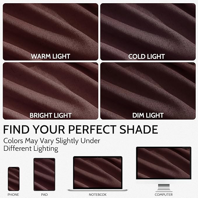 Nanspring Reddish Brown Linen Blend Light Filtering Back Tab Curtains 102 Inches Long, Semi Sheer Privacy Drapes for Living Room & Bedroom, 52x102 inch, 2 Panels
