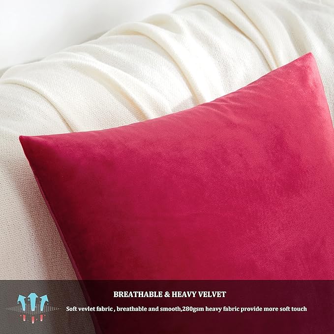 GIGIZAZA Decorative Throw Pillow Covers 26x26,Set of 2 Red Square Couch Pillow Covers,Velvet Sofa Boho Cushion Pillows
