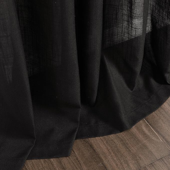 Vintage Black Linen Curtains 108 Inches Long for Living Room Light Filtering Semi Sheer Curtain Back Tab Floor to Ceiling High Window Gothic Vintage Decor Drapes for Bedroom Office 52x108,2 Panels