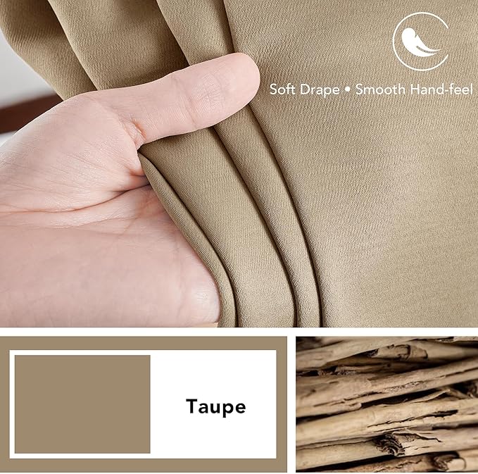 Deconovo Blackout Curtains, Thermal Insulated, W70 x L95 2 Panels, Back Tab, Machine Washable, Room-Darkening Drapes for Bedroom/Living Room Khaki