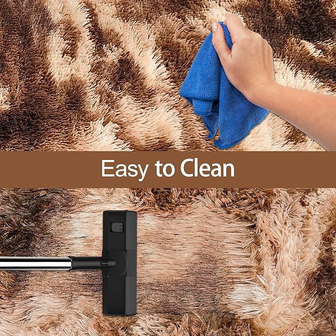 Super Soft Fluffy Living Room Area Rug 2x6 ft Tie-Dyed Brown Shaggy Furry Carpet Washable Non-Slip Floor Rugs Bedroom Bedside Nursery Rug Fuzzy Girls Boy Dorm Home Decor Aesthetic